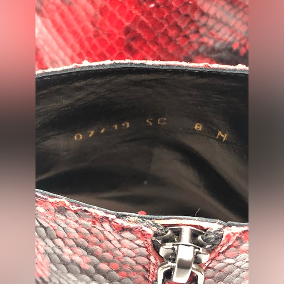 Stuart Weitzman Fifer Red Python Print Leather Boots Sz 8 - Picture 7 of 12